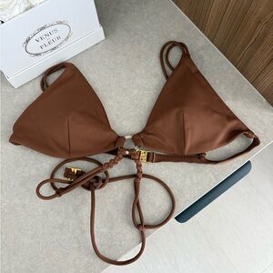 JONATHAN SIMKHAI 
Shaya Macrame Bikini Top Brown Coffee